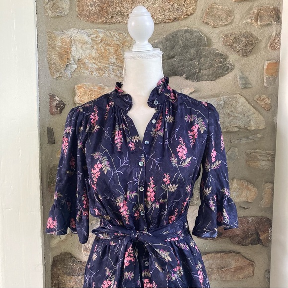 Rebecca Taylor Ivie Short-Sleeve Floral-Print Romper Navy Combo Womens 4 - Picture 6 of 16